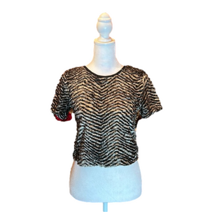 TOPSHOP Sexy Black & Tan Animal Print Fuzzy/Furry Crop Top Size 2